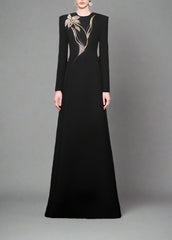 Long-sleeve column dress with floral beaded detail - ONYX