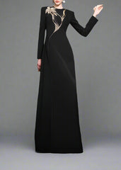 Long-sleeve column dress with floral beaded detail - ONYX