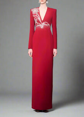 Long-sleeve column dress with floral embellishments - RUBY
