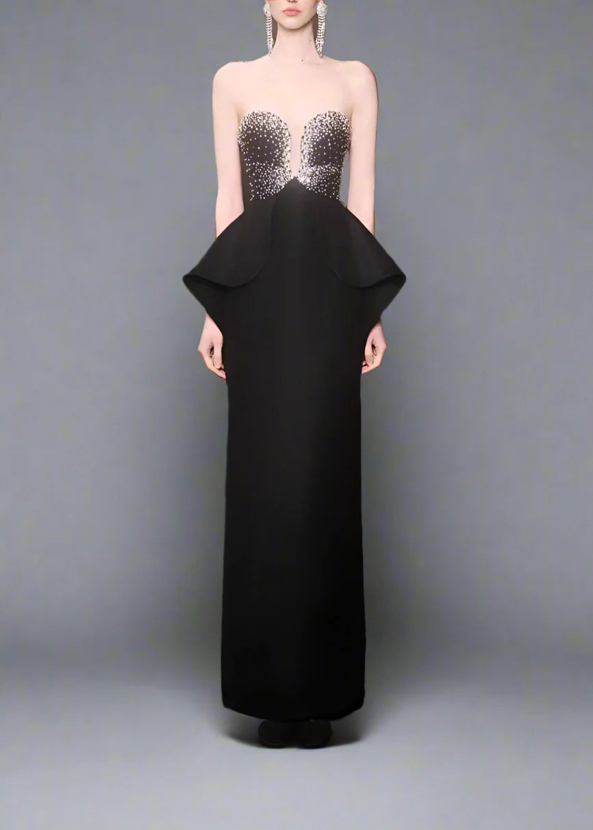 Strapless Gown with Embellished Bodice and Peplum Detail - ELYSIA