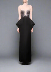 Strapless Gown with Embellished Bodice and Peplum Detail - ELYSIA