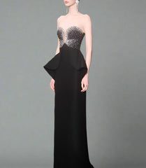 Strapless Gown with Embellished Bodice and Peplum Detail - ELYSIA