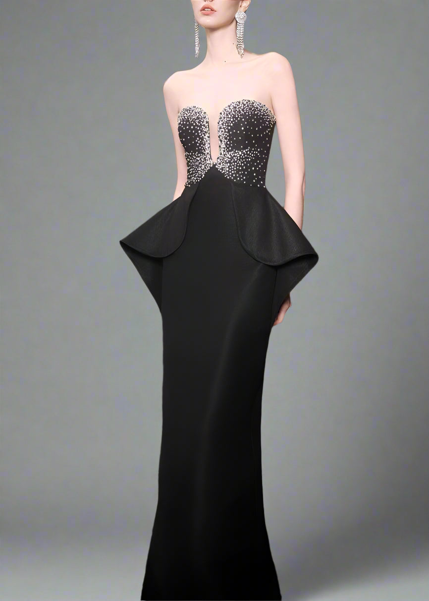 Strapless Gown with Embellished Bodice and Peplum Detail - ELYSIA