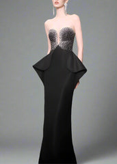 Strapless Gown with Embellished Bodice and Peplum Detail - ELYSIA