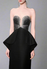 Strapless Gown with Embellished Bodice and Peplum Detail - ELYSIA
