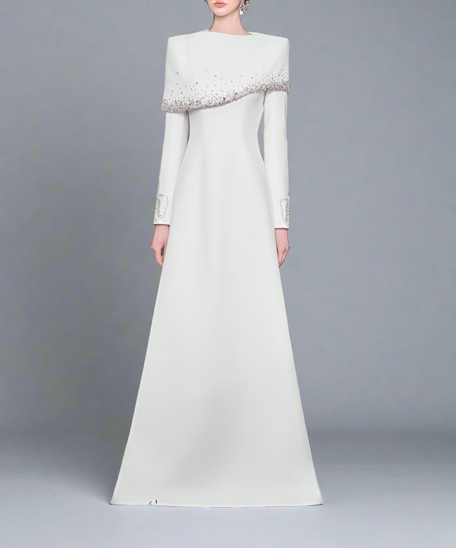 Off-shoulder A-line dress with embellished cuffs - DIANA