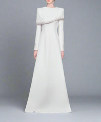 Off-shoulder A-line dress with embellished cuffs - DIANA