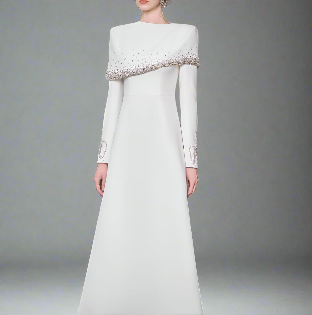 Off-shoulder A-line dress with embellished cuffs - DIANA
