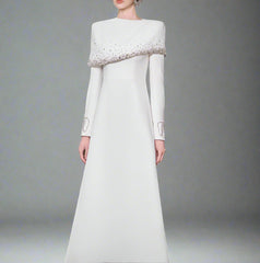 Off-shoulder A-line dress with embellished cuffs - DIANA