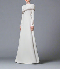 Off-shoulder A-line dress with embellished cuffs - DIANA