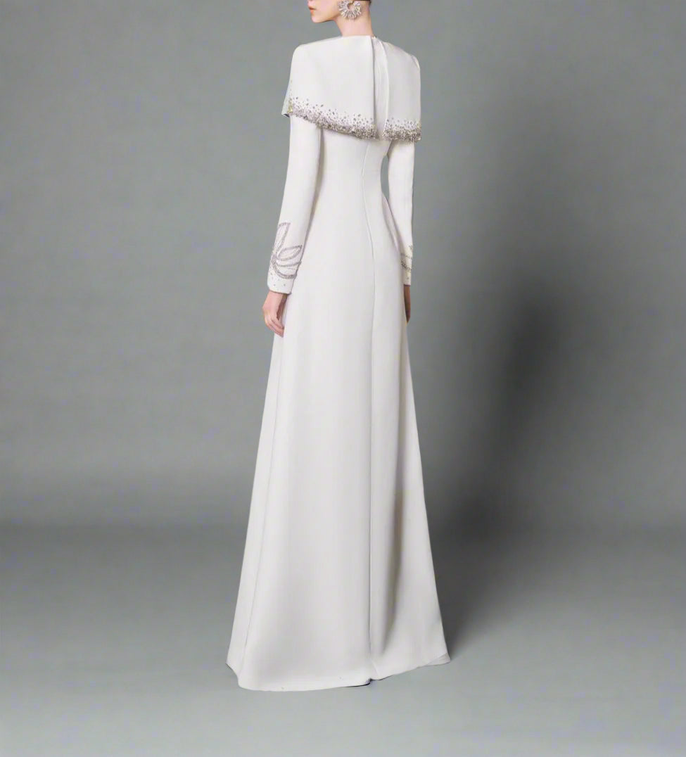 Off-shoulder A-line dress with embellished cuffs - DIANA