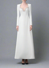 Long Sleeve Embellished Neckline Dress - Ivory