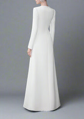 Long Sleeve Embellished Neckline Dress - Ivory