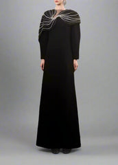Long-sleeve column dress with embellished shoulder cape - ECLIPSE