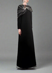 Long-sleeve column dress with embellished shoulder cape - ECLIPSE