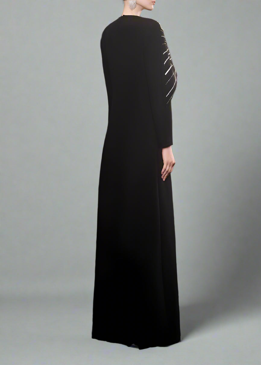 Long-sleeve column dress with embellished shoulder cape - ECLIPSE