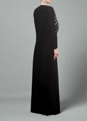 Long-sleeve column dress with embellished shoulder cape - ECLIPSE