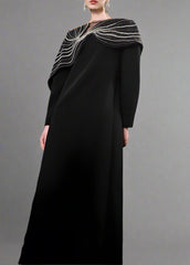 Long-sleeve column dress with embellished shoulder cape - ECLIPSE