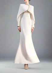 Long-Sleeve Column Dress with Embellished Cape - AURORA