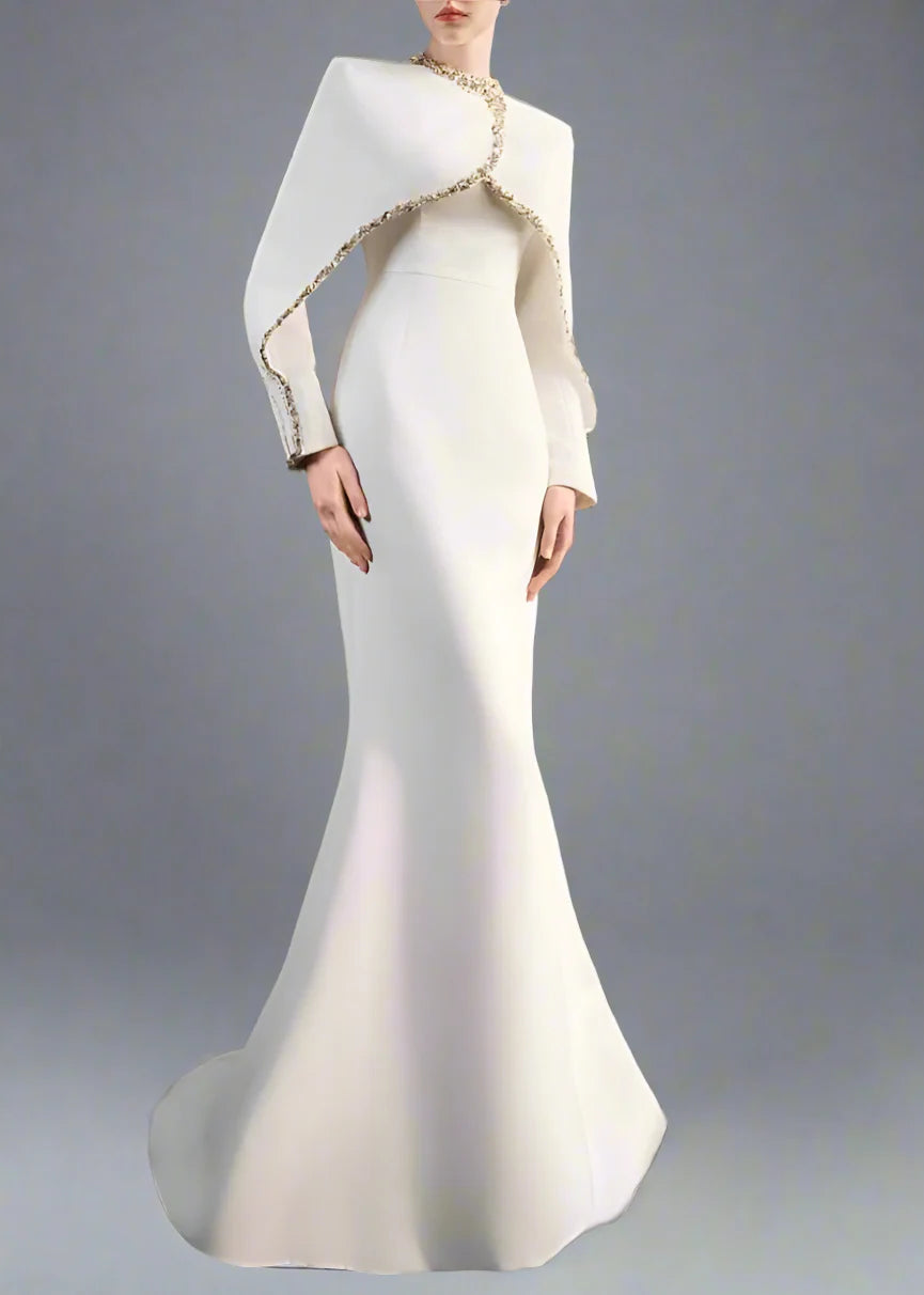 Long-Sleeve Column Dress with Embellished Cape - AURORA