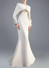 Long-Sleeve Column Dress with Embellished Cape - AURORA
