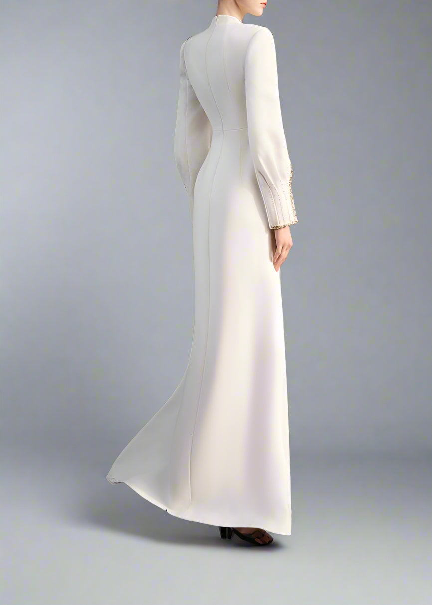 Long-Sleeve Column Dress with Embellished Cape - AURORA