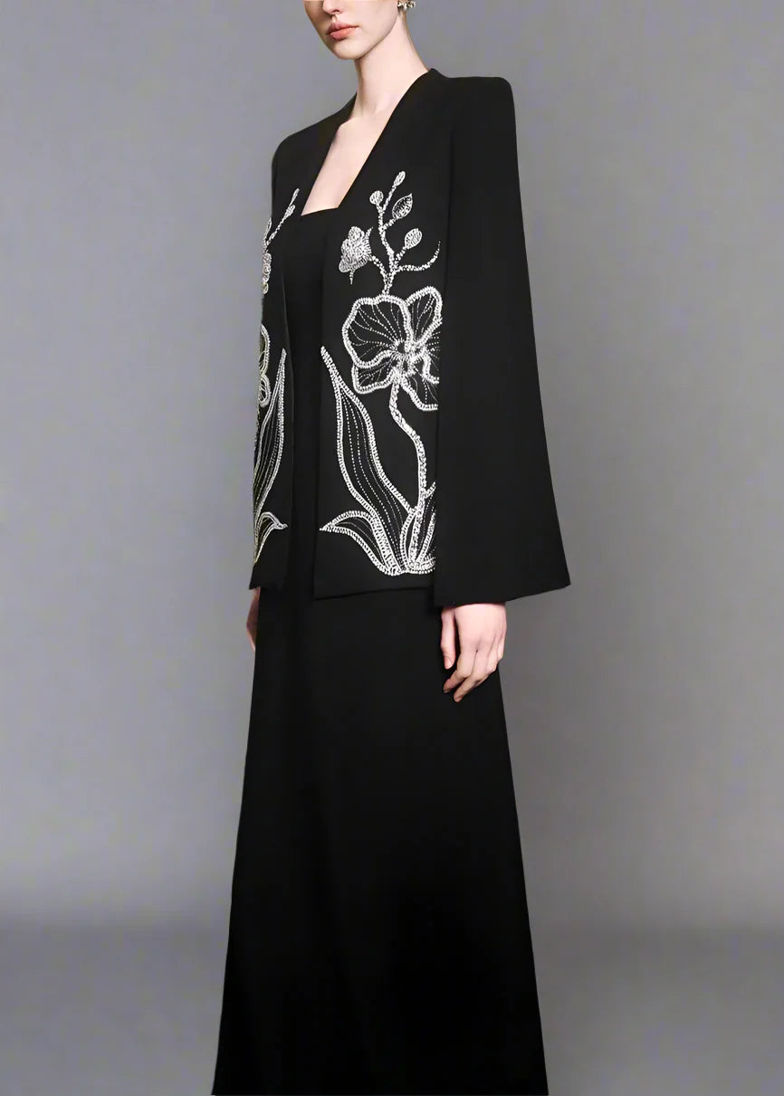 Strapless dress with floral embroidered cape - MIDNIGHT
