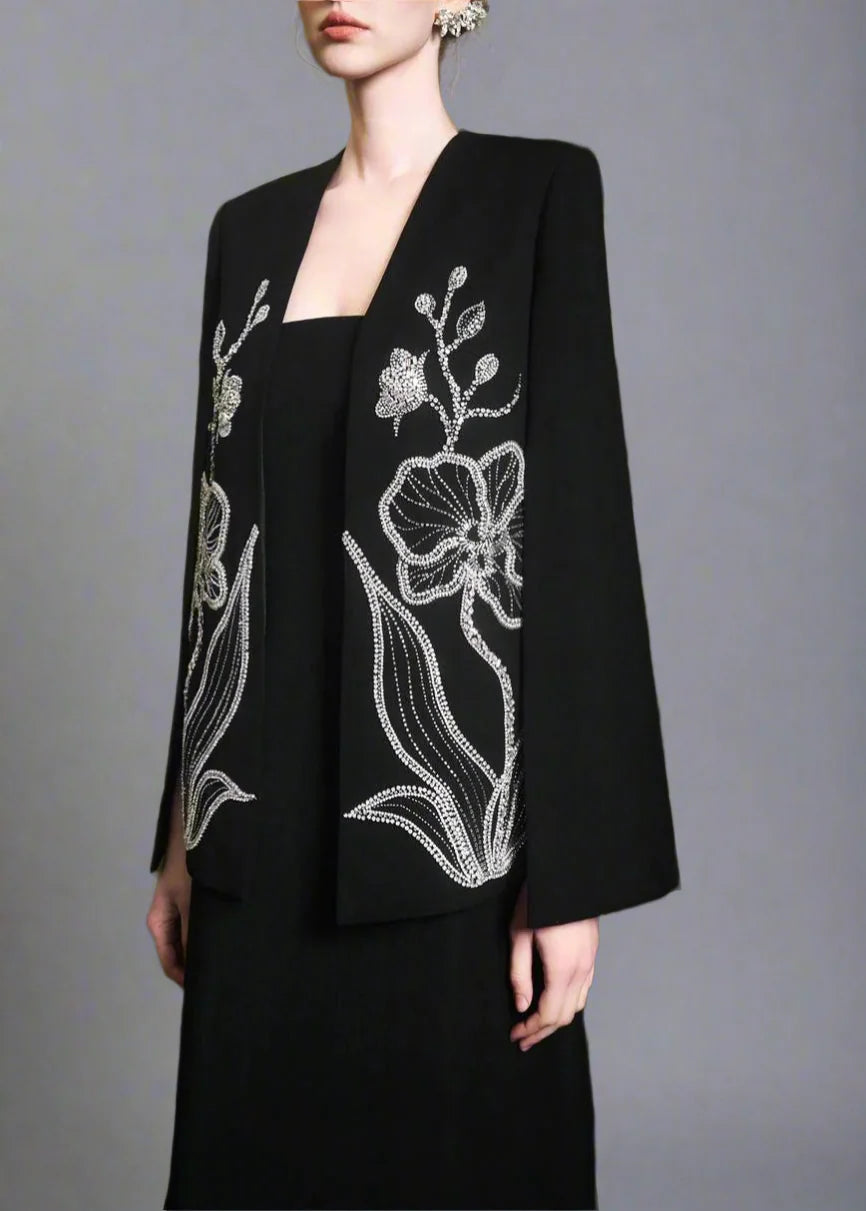Strapless dress with floral embroidered cape - MIDNIGHT