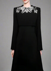 Vertical dress with long sleeves and decorated neck - elegance