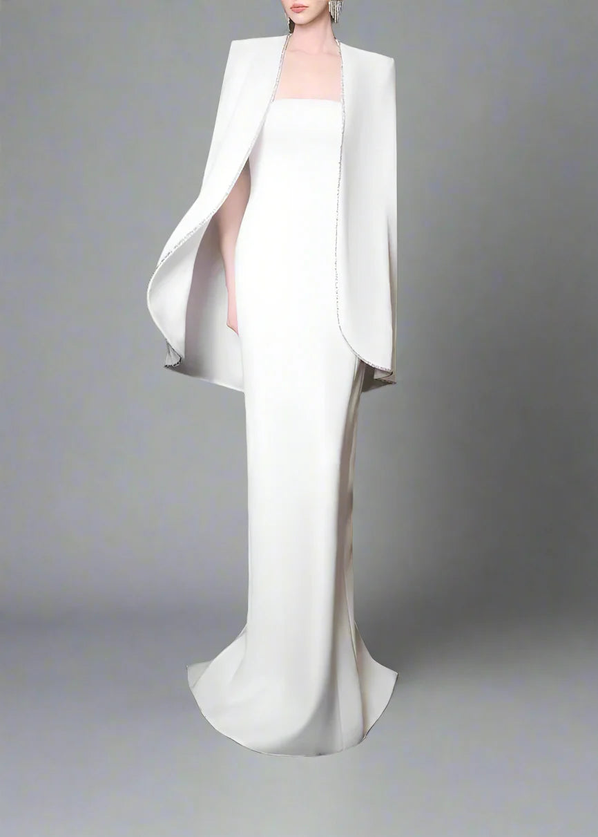 Strapless Column Dress with Embellished Cape - ARIA