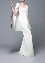 Strapless Column Dress with Embellished Cape - ARIA