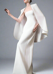 Strapless Column Dress with Embellished Cape - ARIA