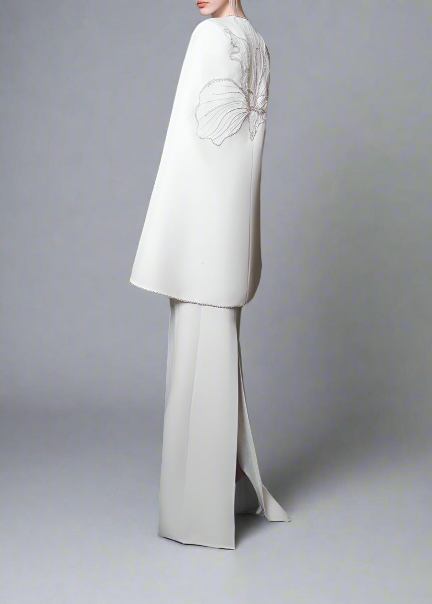 Strapless Column Dress with Embellished Cape - ARIA