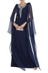 Embellished chiffon cape gown – Zelinda