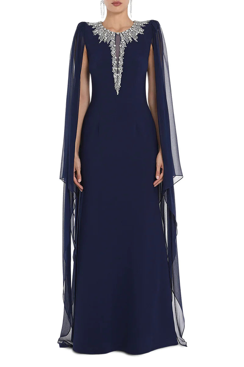 Embellished chiffon cape gown – Zelinda
