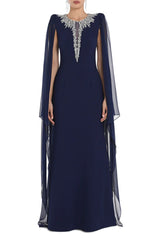 Embellished chiffon cape gown – Zelinda
