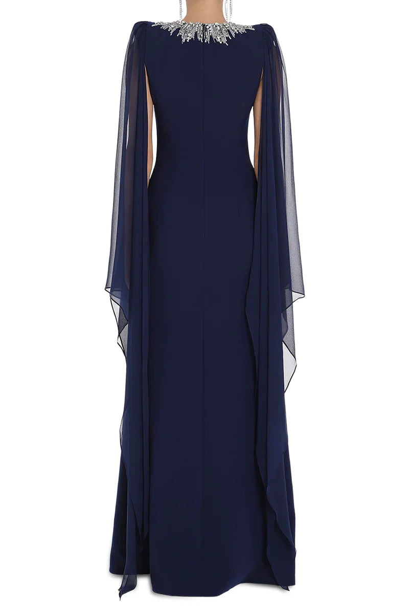 Embellished chiffon cape gown – Zelinda