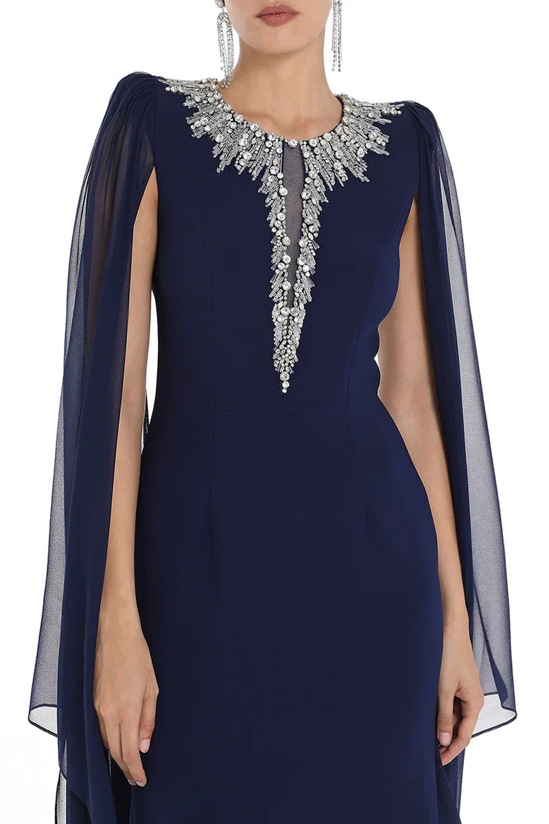 Embellished chiffon cape gown – Zelinda