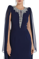 Embellished chiffon cape gown – Zelinda