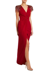 Beaded shoulder twist-front gown – Lorien