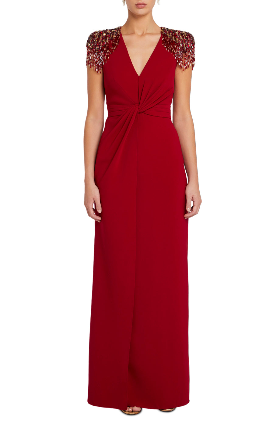 Beaded shoulder twist-front gown – Lorien