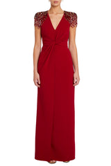 Beaded shoulder twist-front gown – Lorien