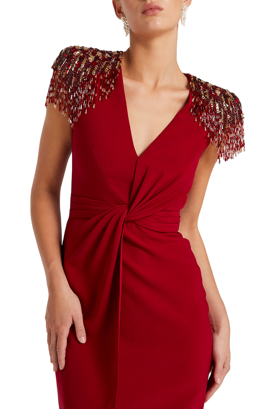 Beaded shoulder twist-front gown – Lorien