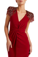Beaded shoulder twist-front gown – Lorien