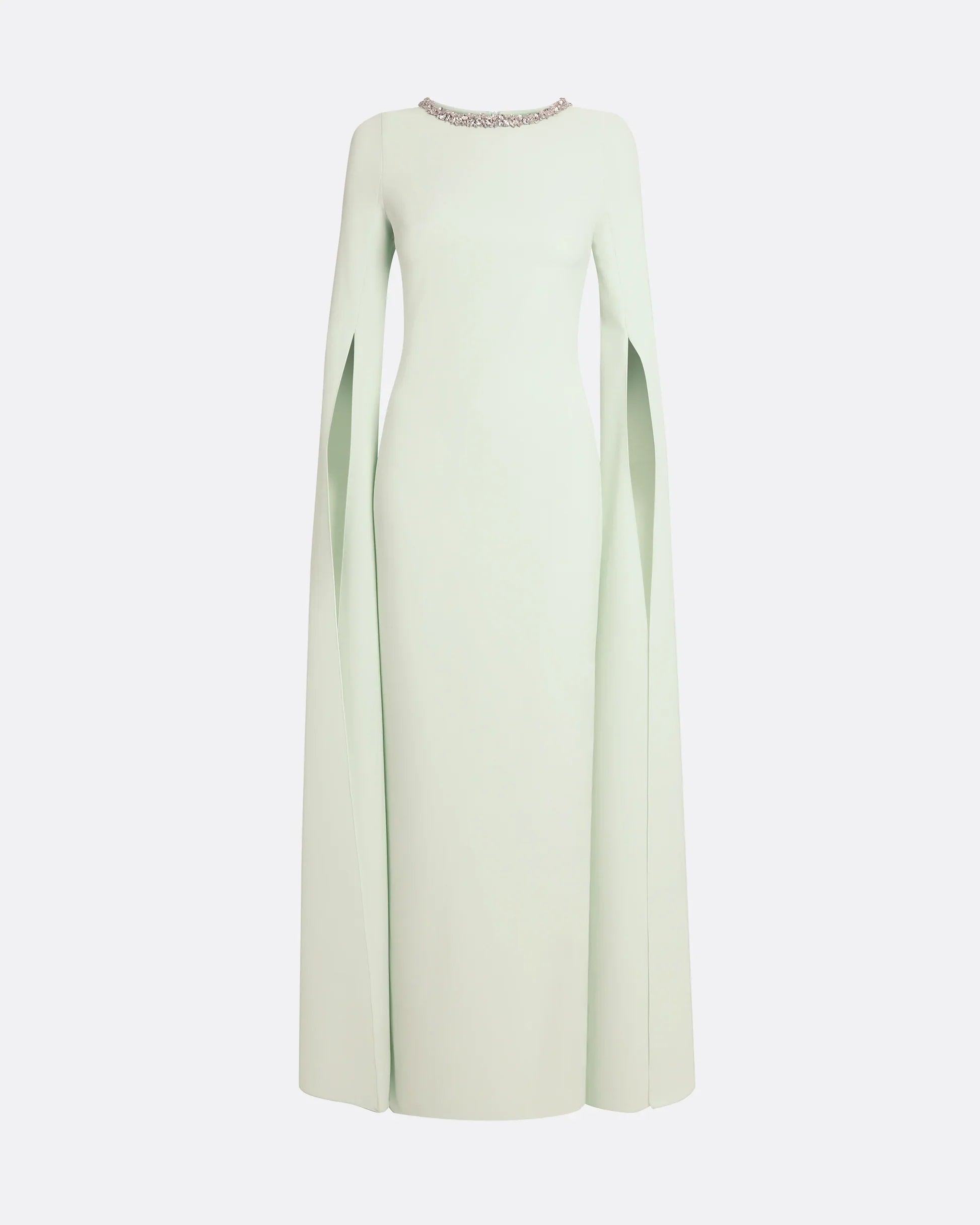 cape-sleeve column gown with crystal neckline – MINTA