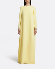 long sleeve A-line dress with crystal-trimmed neckline – AMELIE