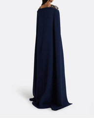 Sleeveless column dress with embellished shoulders and cape - Sophia