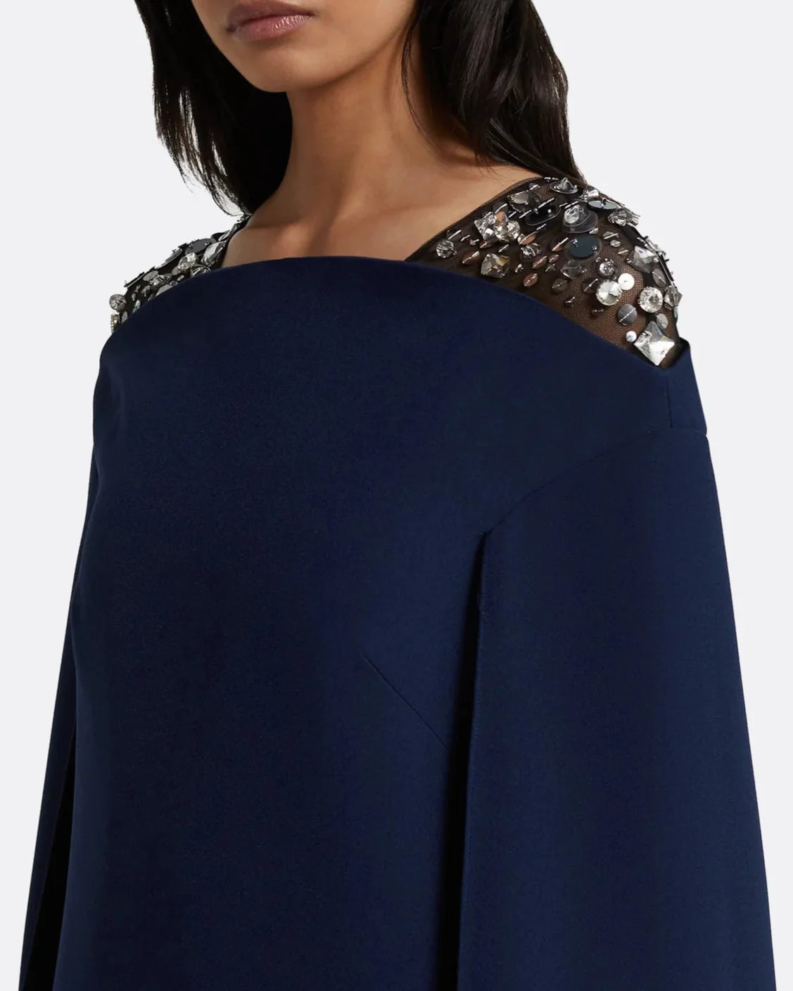 Sleeveless column dress with embellished shoulders and cape - Sophia