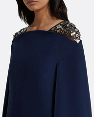 Sleeveless column dress with embellished shoulders and cape - Sophia