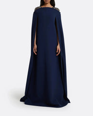 Sleeveless column dress with embellished shoulders and cape - Sophia